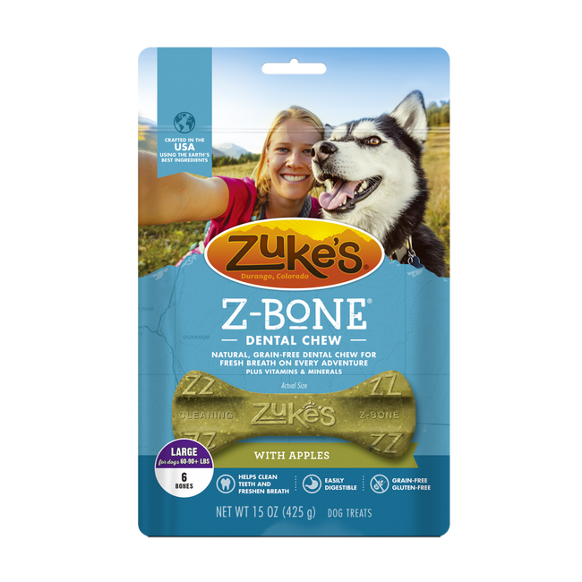 Zukes Z-Bones Grain Free Clean Apple Crisp Dental Dog Treats