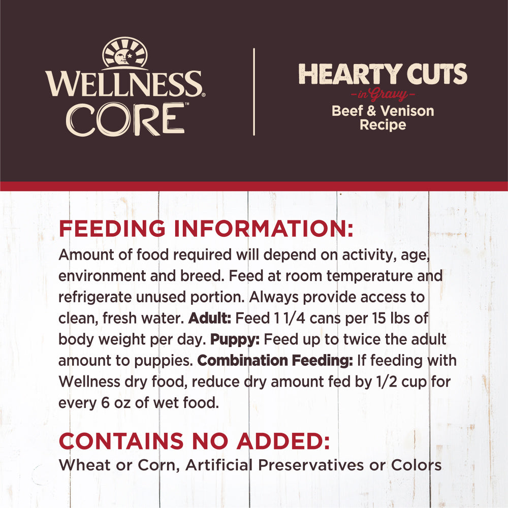 Wellness CORE Natural Grain Free Hearty Cuts Beef and Venison Canned Dog Food