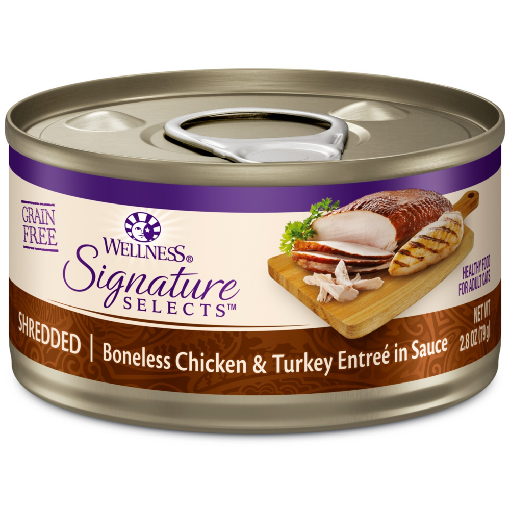 Wellness Signature Selects Grain Free Natural Shredded White Meat Chicken and Turkey Entree in Sauce Wet Canned Cat Food