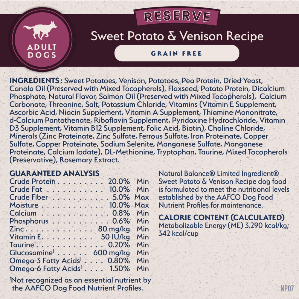 Natural Balance Limited Ingredient Reserve Grain Free Dry Dog Food, Sweet Potato & Venison Recipe