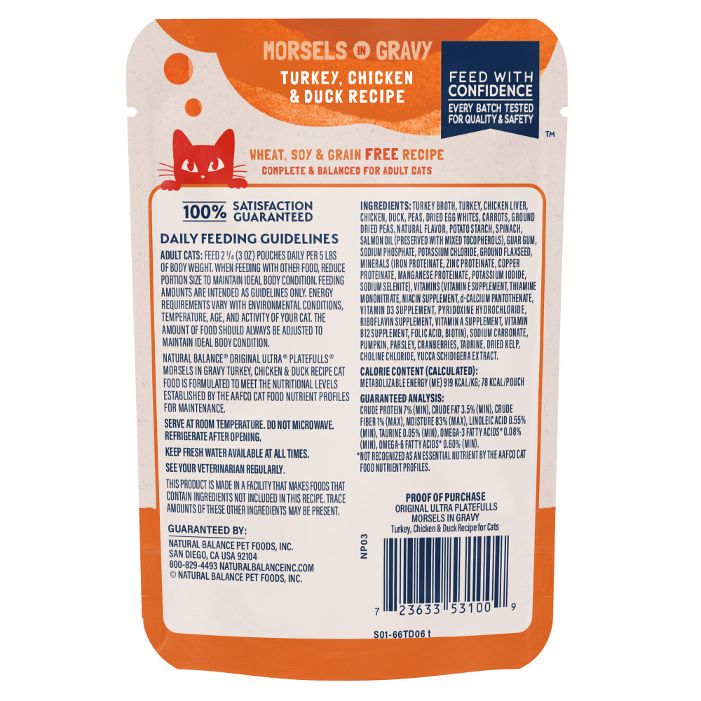 Natural Balance Original Ultra Platefulls Wet Cat Food, Turkey, Chicke –  Lees' Feed & Western