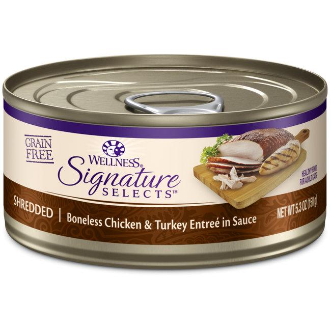 Wellness Signature Selects Grain Free Natural Shredded White Meat Chicken and Turkey Entree in Sauce Wet Canned Cat Food