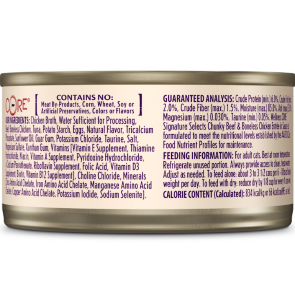 Wellness CORE Signature Selects Natural Grain Free Wet Canned Cat Food, Chunky Beef & Chicken