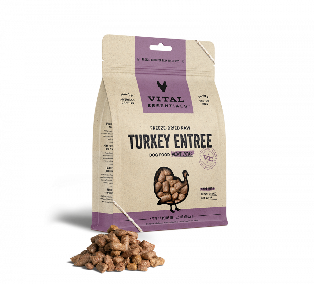 Vital Essentials Freeze Dried Grain Free Turkey Mini Nibs Entree for Dogs Food