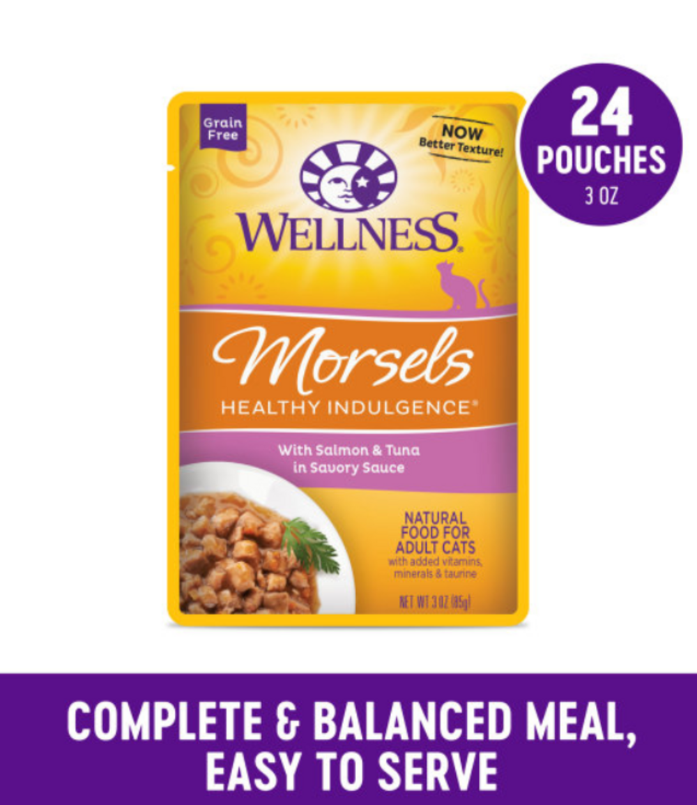 Wellness Healthy Indulgence Natural Grain Free Morsels with Salmon and Tuna in Savory Sauce Cat Food Pouch