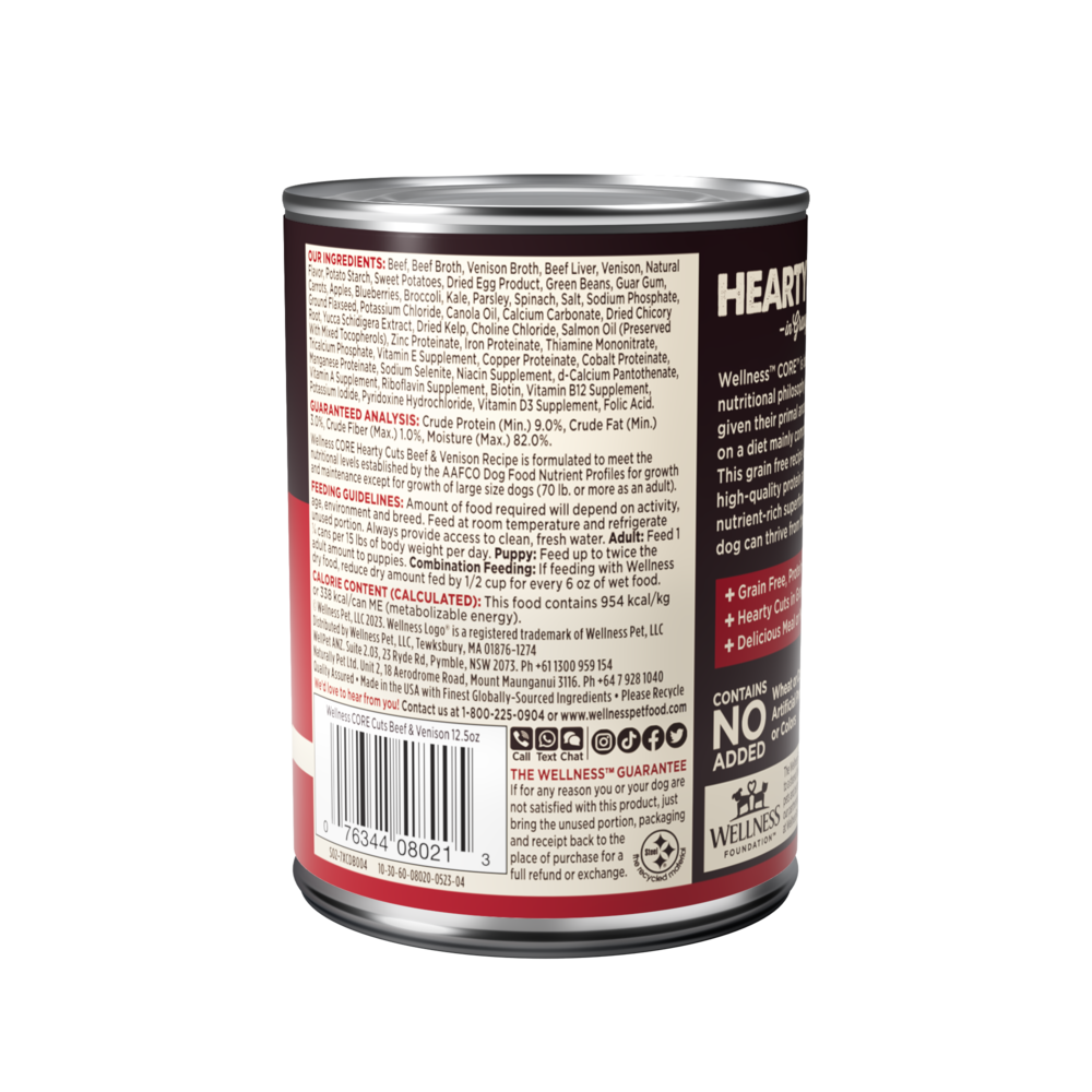 Wellness CORE Natural Grain Free Hearty Cuts Beef and Venison Canned Dog Food