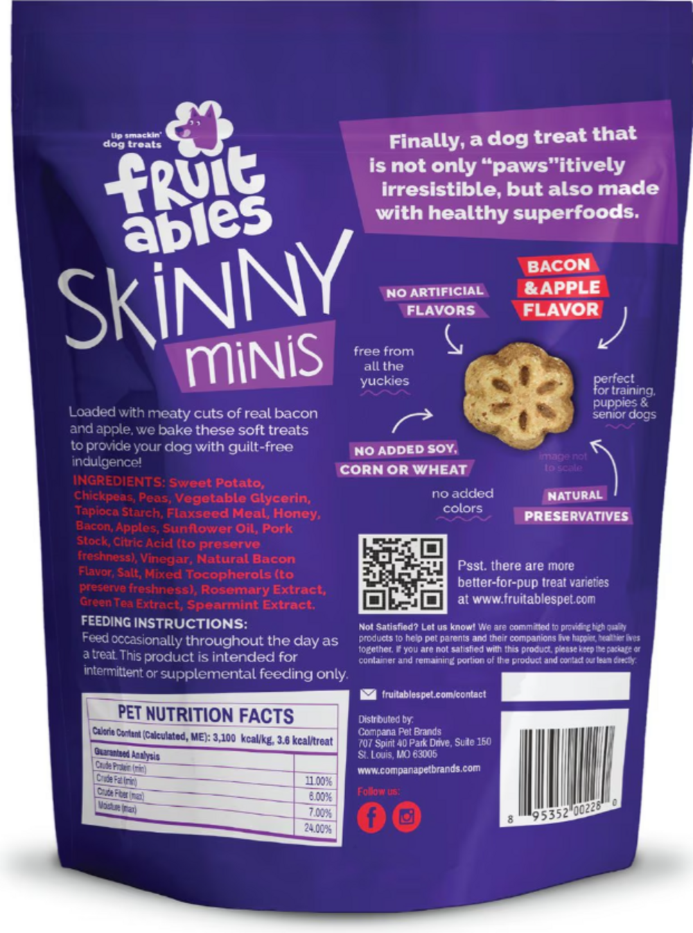 Fruitables Chewy Skinny Minis Apple Bacon Dog Treats