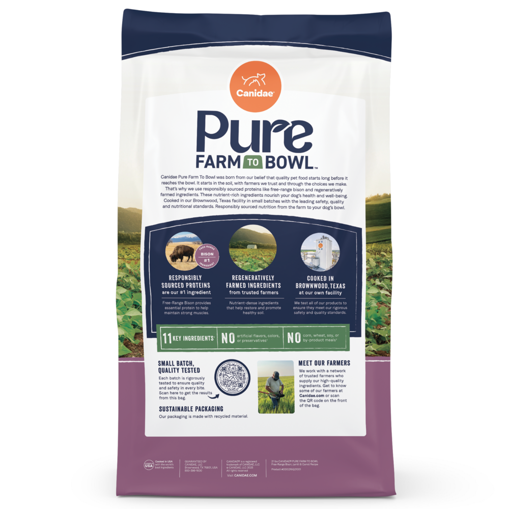 Canidae Pure Farm To Bowl Free-Range Bison, Lentil & Carrot Recipe Dog Food