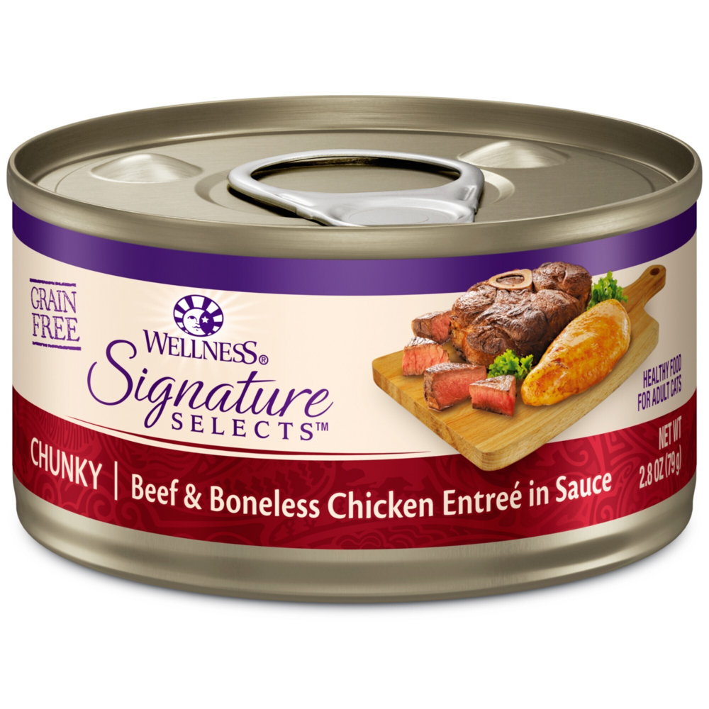 Wellness CORE Signature Selects Natural Grain Free Wet Canned Cat Food, Chunky Beef & Chicken