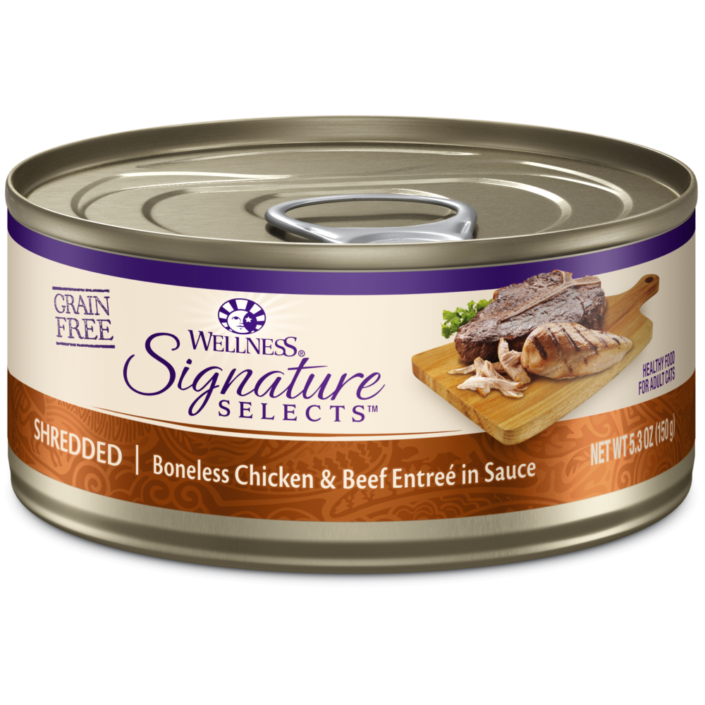 Wellness CORE Signature Selects Grain Free Canned Cat Food, Shredded Chicken & Beef Entree in Sauce